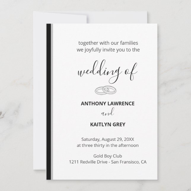 Invitación Boda Formal Simple en Blanco y Negro - Personaliza (Anverso)