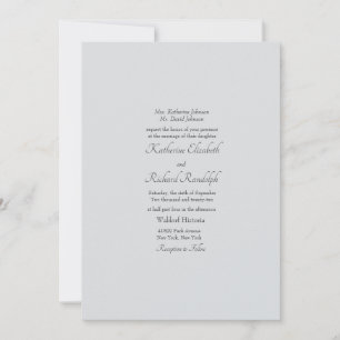 Invitación Boda Formal Simple Gris Claro en un Lugar Mate