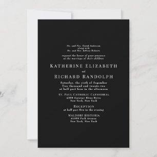 Invitación Boda Formal Simple Negra 2 Lugar