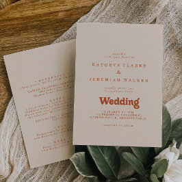 Invitación Boda Formal Simple Terracota Frente y Dorso