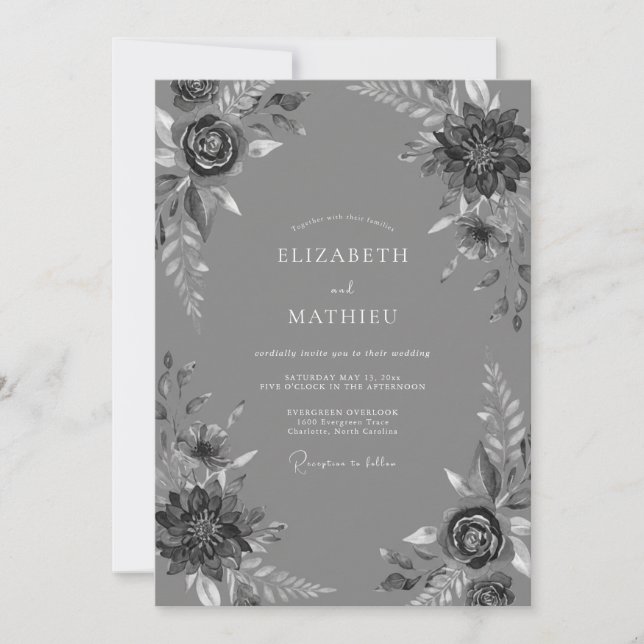 Invitación Boda Formal Sofisticada Gris Pizarra (Anverso)