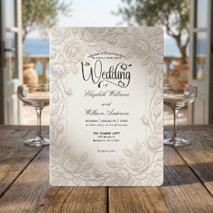 Invitación Boda Formal Tipografía Blanca Marfil Mínima