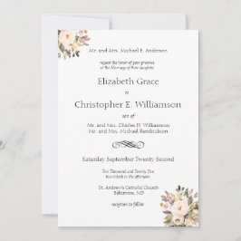 Invitación Boda Formal Tradicional con Vegetación Floral Rosa