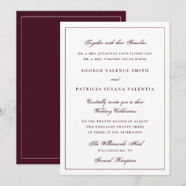 Invitación Boda Formal Tradicional de Burgundy con Corbata Ne