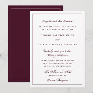 Invitación Boda Formal Tradicional de Burgundy con Corbata Ne