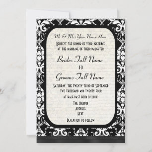 Invitación Boda formal tradicional de damasco blanco y negro