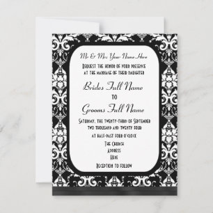 Invitación Boda formal tradicional de damasco blanco y negro