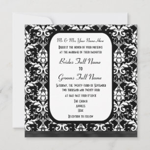 Invitación Boda formal tradicional de damasco blanco y negro
