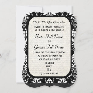 Invitación Boda formal tradicional de damasco blanco y negro