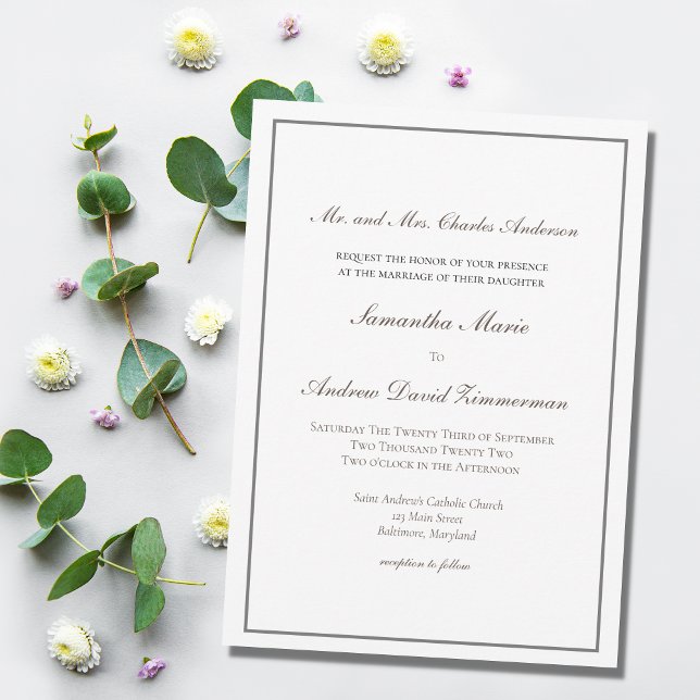 Invitación Boda Formal Tradicional Elegante Gris Plateado (Subido por el creador)