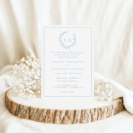 Invitación Boda Formal Tradicional Hoja Cresta Polvo Azul