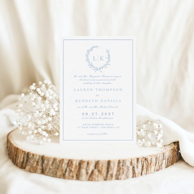 Invitación Boda Formal Tradicional Hoja Cresta Polvo Azul (Subido por el creador)