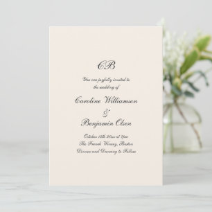 Invitación Boda Formal Tradicional Monograma Marfil Negro