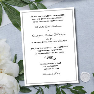 Invitación Boda Formal Tradicional Plata Blanco Negro