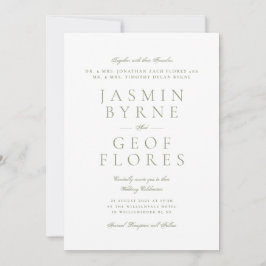 Invitación Boda Formal y Elegante de Musgo Verde y Blanco