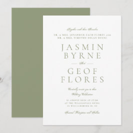 Invitación Boda Formal y Elegante de Musgo Verde y Blanco