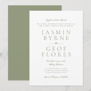 Invitación Boda Formal y Elegante de Musgo Verde y Blanco