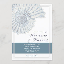 Invitación Boda fósil de la concha de la playa azul náutica