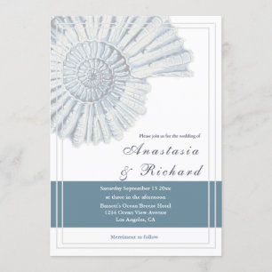 Invitación Boda fósil de la concha de la playa azul náutica