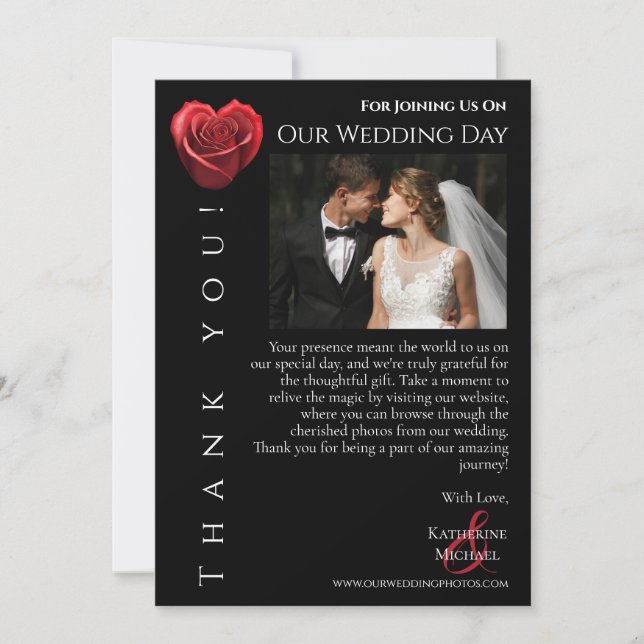 Invitación Boda Foto-Agradecimiento-Rosa Roja en Forma de Cor (Anverso)