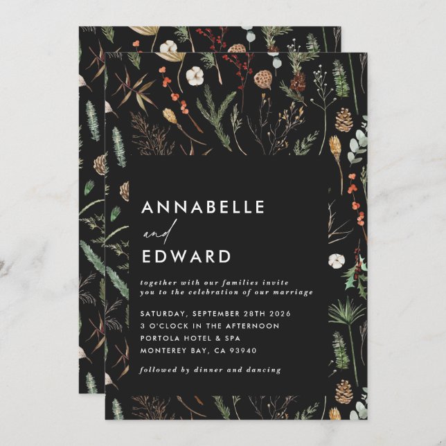 Invitación Boda foto arco acuarela floral botánica (Anverso / Reverso)