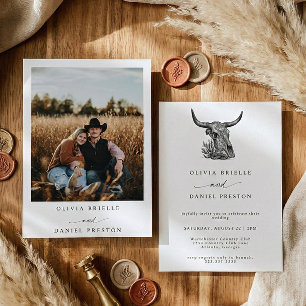 Invitación Boda Foto Boho de Hierba de Pampas Rústica Occiden