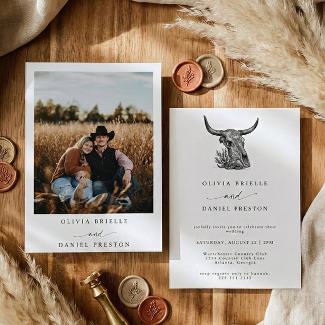 Invitación Boda Foto Boho de Hierba de Pampas Rústica Occiden (Subido por el creador)