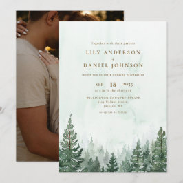 Invitación Boda Foto Bosque De Pino Acuarela Rústica