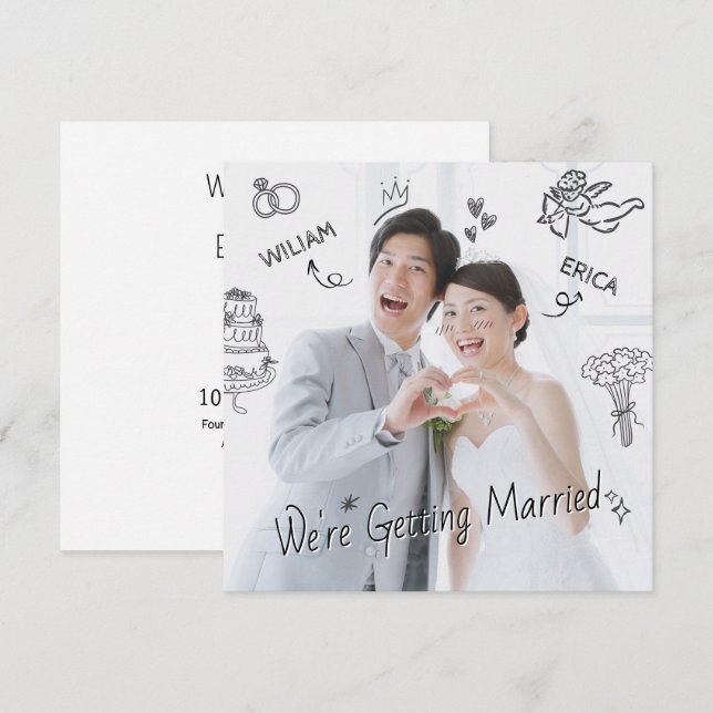 Invitación Boda foto clip dibujo a mano dibujo dibujo de dibu (Anverso / Reverso)