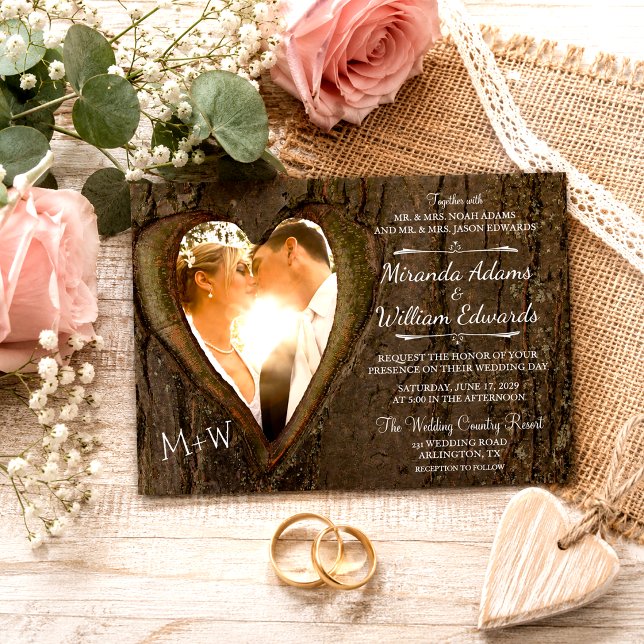 Invitación Boda Foto Corazón Árbol Madera Rústica (Subido por el creador)