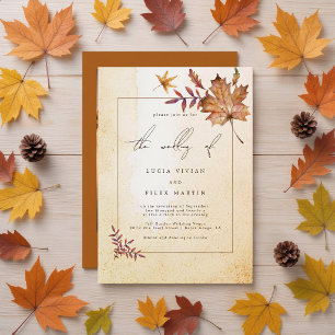 Invitación Boda Foto de Acuarela de Hoja de Arce de Otoño