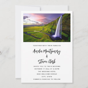 Invitación Boda Foto de Cascada Islandesa Verde Naturaleza