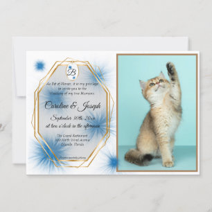 Invitación Boda, Foto de Mascota y Etiqueta con Mechón Azul d