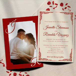 Invitación Boda Foto de Ópera Marfil Rojo Burdeos Vintage