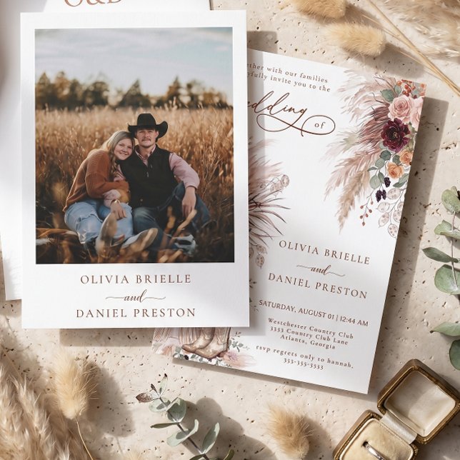 Invitación Boda Foto de Pampas Grass Boho Occidental Rústico (Subido por el creador)