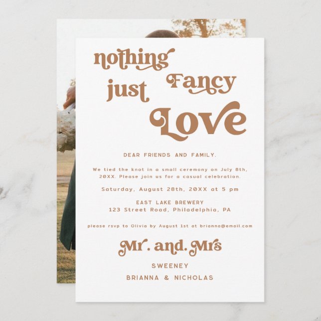 Invitación Boda Foto Elopement Retro Terracota (Anverso / Reverso)