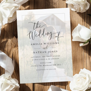 Invitación Boda Foto en Blanco y Negro de Letra Rústica  