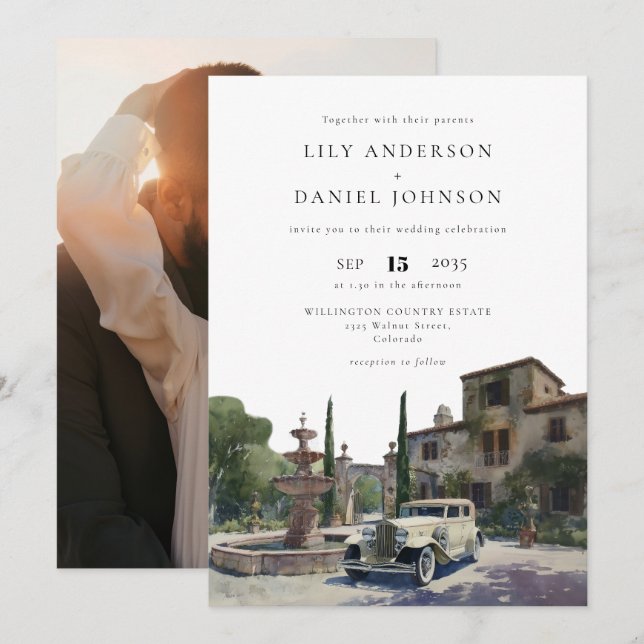 Invitación Boda Foto Finca de Dinero Antiguo (Anverso / Reverso)