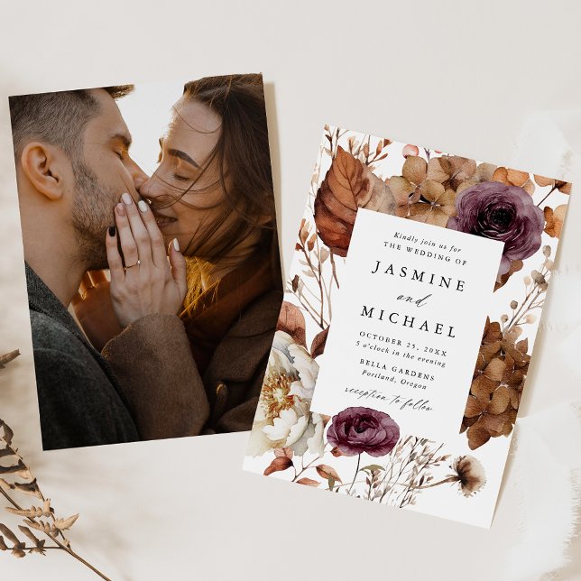 Invitación Boda Foto Marco Floral Marsala Otoño Rústico (Subido por el creador)