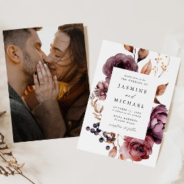 Invitación Boda Foto Marco Floral Marsala Otoño Rústico