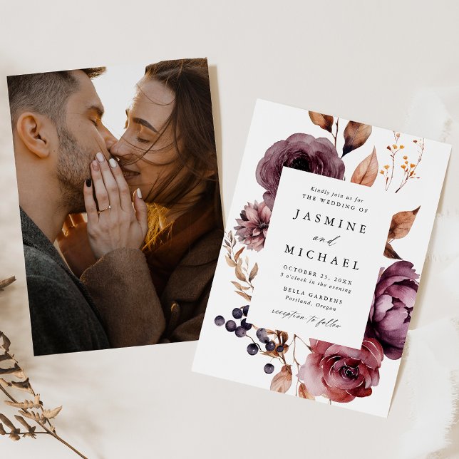 Invitación Boda Foto Marco Floral Marsala Otoño Rústico (Subido por el creador)