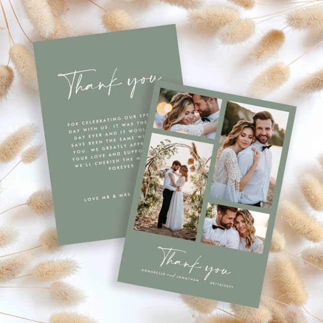 Invitación Boda foto mínima moderna gracias sage green (Subido por el creador)