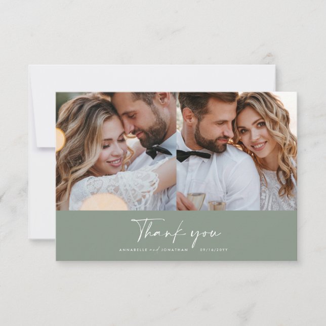 Invitación Boda foto mínima moderna gracias sage green (Anverso)