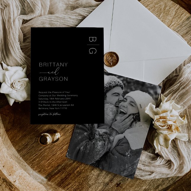 Invitación Boda Foto Monograma Blanco Negro (Subido por el creador)