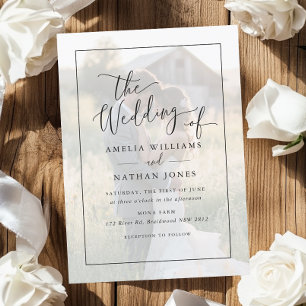 Invitación Boda Foto Negra Blanca Escritura Rústica