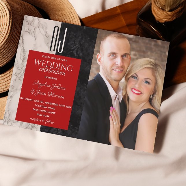 Invitación Boda Foto Negro Blanco y Rojo (Subido por el creador)