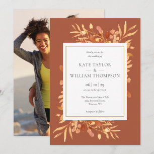 Invitación Boda Foto Oro Botánico Terracota