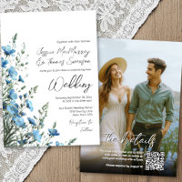 Boda Foto QR Flores Silvestres Boho Dusty Blue Sag