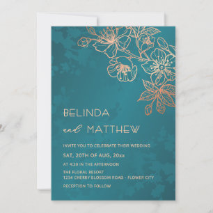 Invitación Boda Foto Rosa Dorado Verde Teal