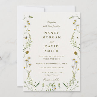 Invitación Boda Foto Rústica Flor Silvestre Verde Salvia